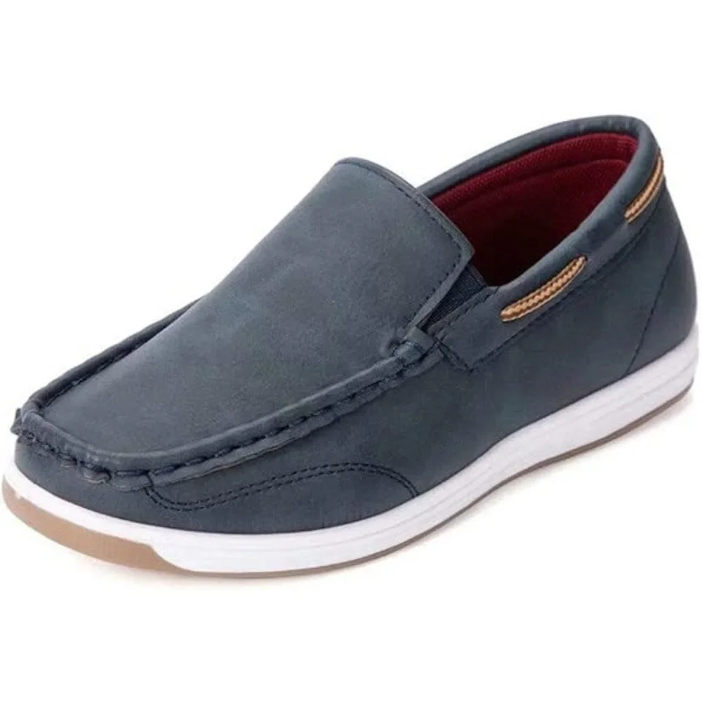 Cherry Popo Little Boys Size 2 Navy Blue Faux Leather Slide On Loafer Boat Shoes